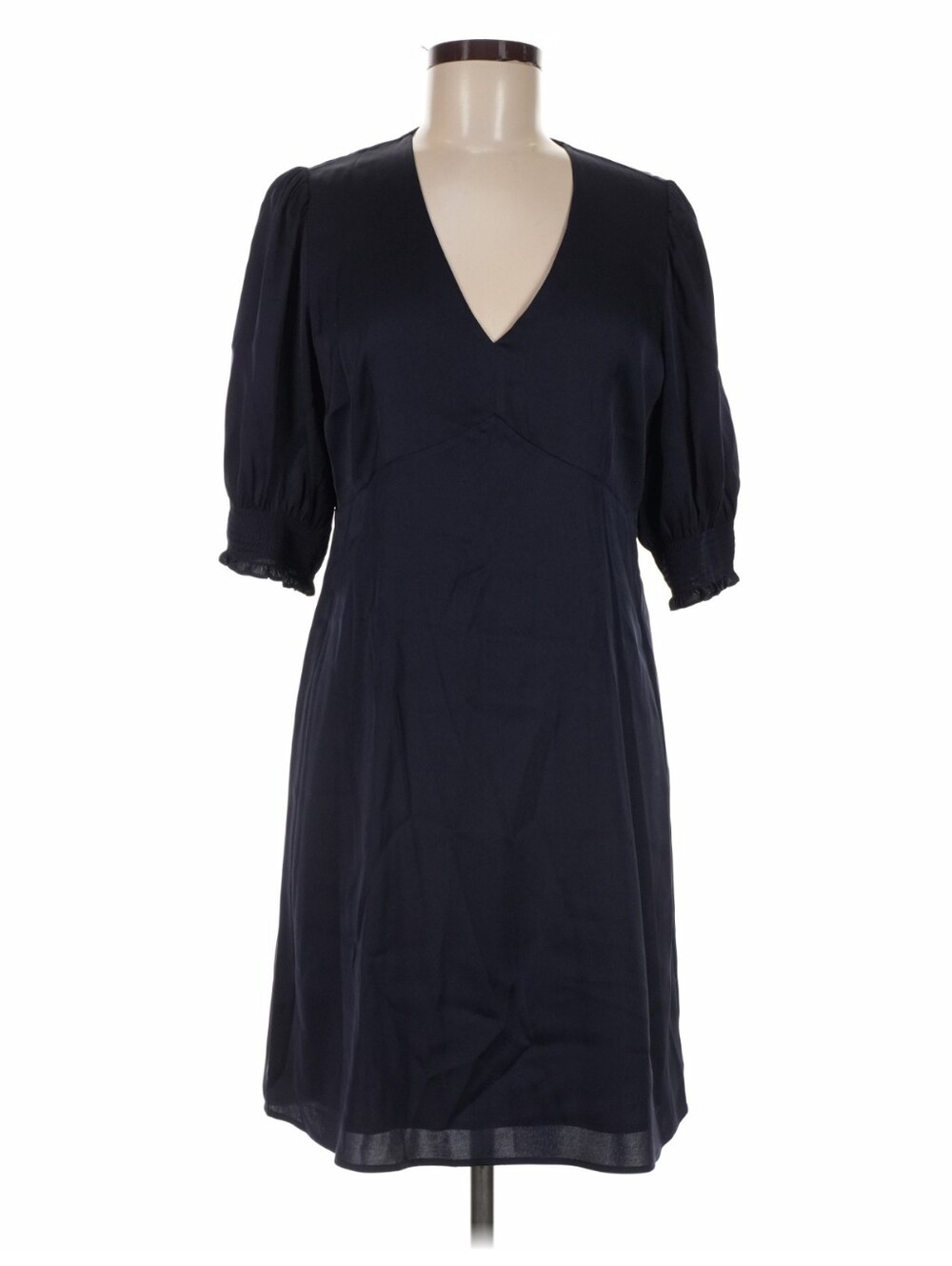 Quince Stretch Silk Puff Sleeve Mini Dress Navy Blue M Washable - Picture 9 of 9